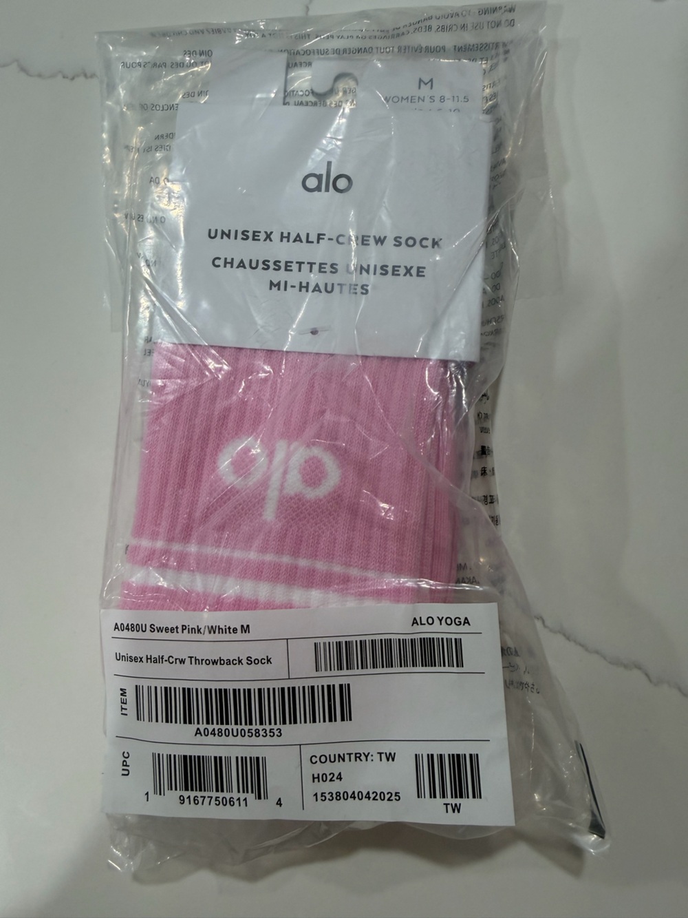 ALO Yoga Sweet Pink and White Unisex Half-Crew Socks